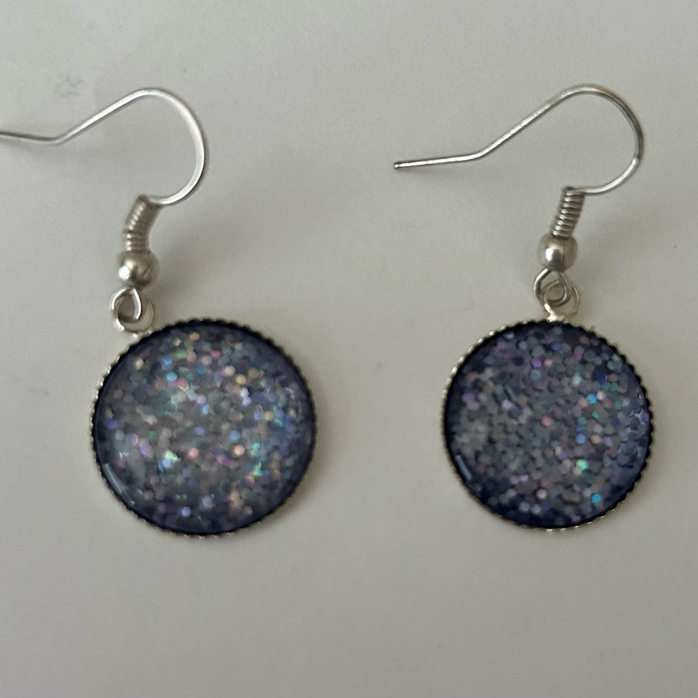 Elegant Silver and Blue Glitter Earrings